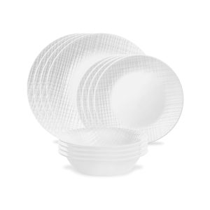 Corelle Linen Weave 12-piece Dinnerware Set. Service for4